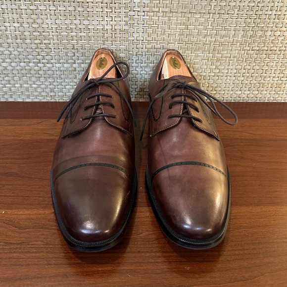 🌟2xHP🌟Brown Leather Perforated Cap Toe Derby Shoes 12 - Picture 2 of 12